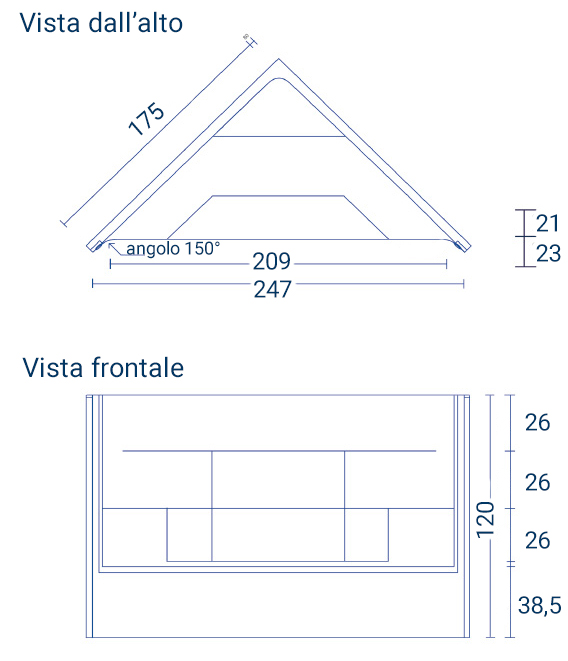 Dimensioni scala interna angolare in vetroresina per piscina