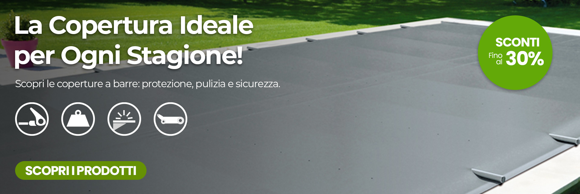 Promozione Sconti fino al 30% sulle coperture a barre per piscina e rullo avvolgitore Rolltrot