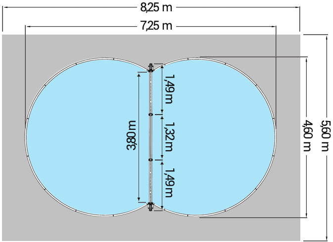 Dimensioni Piscina interrata ISABELLA 725 - 7,25 x 4,60 x h 1,20 m
