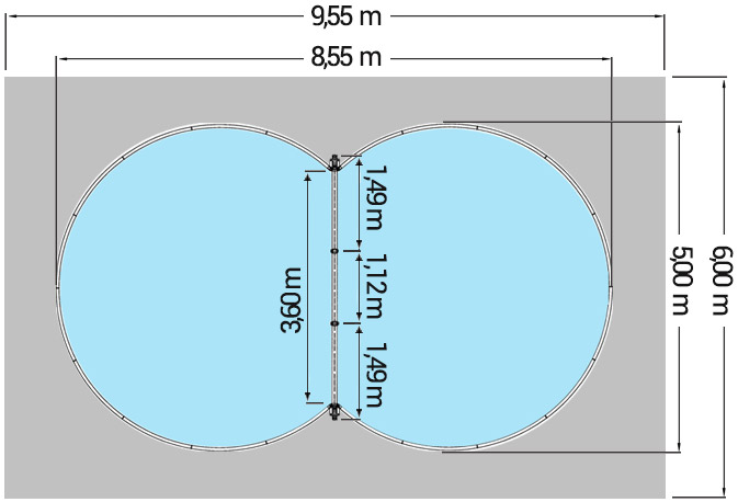 Dimensioni Piscina interrata ISABELLA 855 - 8,55 x 5,00 x h 1,50 m