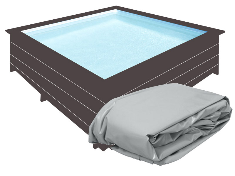 Liner Grigio per piscina Gre in legno composito WPC WOOD quadrata 3,26 x 3,26 cm x h.0,96 m - Sistema Hung (P3)