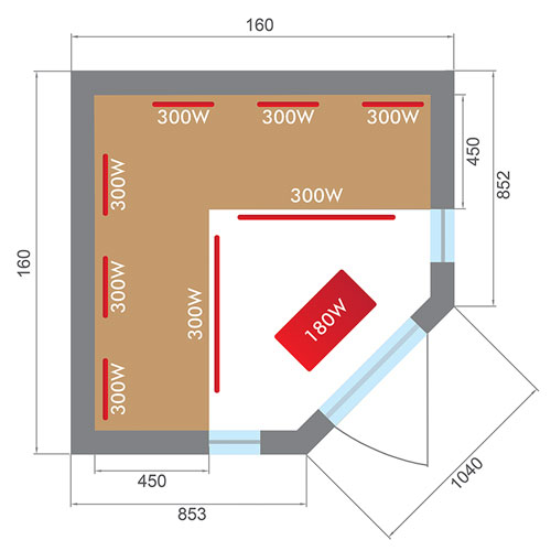 Dimensioni sauna a infrarossi, disegno tecnico