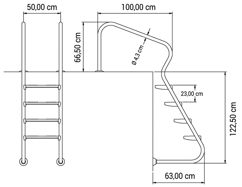 Scaletta piscina in acciaio inox 3 gradini