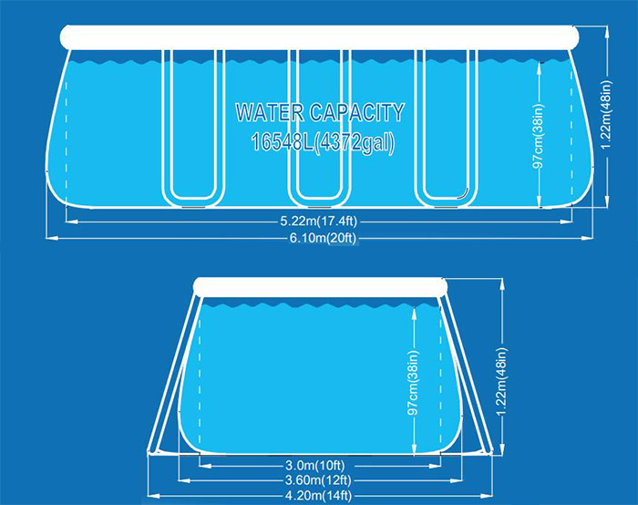 Dimensioni piscina fuori terra CHINOOK Grey Avenli 6,10 x 3,60 x h 1,22 m