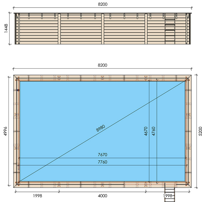 Dimensioni piscina in legno rettangolare EcoWood