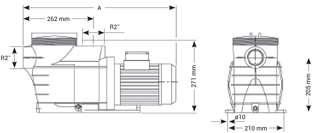 Dimensioni Pompa per filtrazione Hayward MAX EP - da 2 a 3 HP